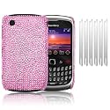 BLACKBERRY CURVE 3G 9300 BUTTERFLY PATTERN DIAMANTE CASE / COVER / SHELL / SHIELD - PINK, WITH 6-IN-1 SCREEN PROTECTOR PACK PART OF THE QUBITS ACCESSORIES RANGE