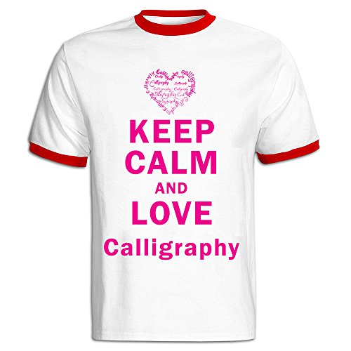 PNHK Men's Keep Calm And Love Calligraphy Baseball T-shirt XX-Large Red