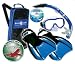 Snorkeling Scuba Dive Mask Fins Dry Snorkel Gear Set, Metallic Blue, Small (Mens 4-7 / Womens 5-8)