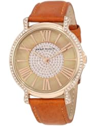 Anne Klein Womens AK/1068RGHY Accented Rose Gold Tone Honey Leather Strap Watch