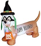 BZB Goods 4 Foot Long Illuminated Halloween Inflatable Dog with Witch Hat and Mask Decoration