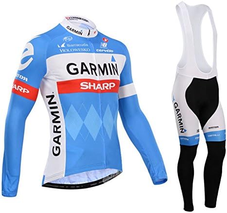LingDing Mens 2015 Garmin Sharp MTB Road Breathable Cycling Winter Thermal Fleece Long Sleeve Jacket and Bib Tights Suit X-Large