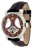 Adee Kaye 38 Jewels Automatic Watch with Power Reserve Indicator and Tourbillon Window Model 3011 Brown Dial