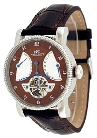 Adee Kaye 38 Jewels Automatic Watch with Power Reserve Indicator and Tourbillon Window Model 3011 Brown Dial