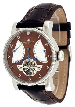 Adee Kaye 38 Jewels Automatic Watch with Power Reserve Indicator and Tourbillon Window Model 3011 Brown Dial