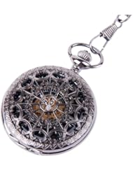 armel Skeleton Pocket Watch Chain Mechanical Hand Wind Half Hunter Antique Look Value Quality PW001