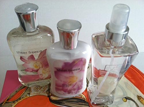 Bath Body Works Sheer Fresia Gift Set- Lotion, Shower Gel, Fragrance. Spa Pink Gold Dot, Box Gift Basket