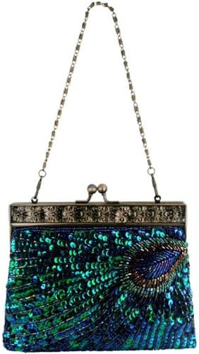 PEACOCK feathers Pattern beaded Sequin Evening BAG