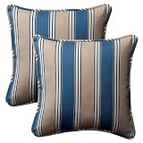 Pack of 2 Outdoor Patio Furniture SquareThrow Pillows 18.5" - Blue & Tan Stripe