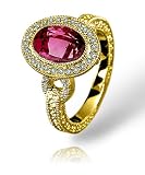Pave Diamond Oval Pink Tourmaline Ring in yellow gold by Zasha Signature Jewelry