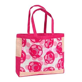 Olive N Figs Crazy Circle Pink Jute Handbag/Tote