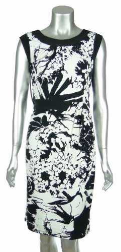 Jones New York Black & White Print Jersey Knit Sleeveless Dress Misses 8