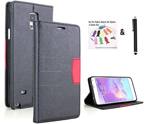 The Little Penguin Samsung Galaxy Note 4 Case - Colorful Fashion Stand Case with Magnetic Closure for Samsung Galaxy Note 4 - with Free stylus and a FishBone Earphone Cord Organizer in Random Color (Folio Case - Black)
