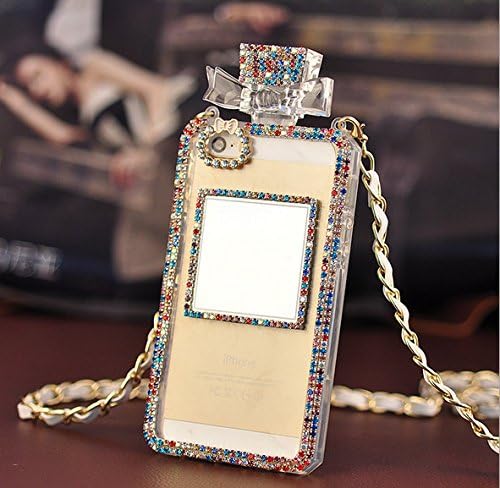 TPU Case for Samsung Note 4. Unique Handmade Auger Crystal Perfume Bottle Shaped with Chain Handbag Telephone Case Bowknot Style White Shell Colorful Stones