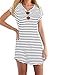 Amstt Women Crew Neck Short Sleeve Striped Loose T-Shirt Mini Dress