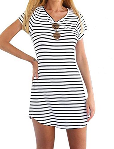 Amstt Women Plus Size Deep U-neck Short Sleeve Irregular Hem Loose T-shirt Dolman Top
