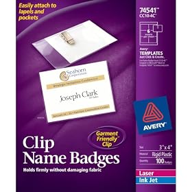 Avery Garment Friendly Side-Loading Clip Style Name Badges, 3 x 4 Inches, White, Box of... by Avery