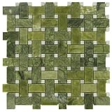 Clear view - basketweave in polished ocean green & white carrara