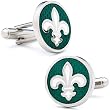 Rhodium plated silver Green Fleur di Lis Cufflinks