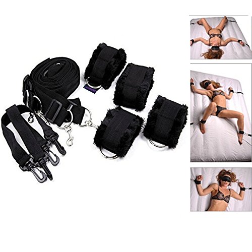 MSsmart(TM) Fetish Under Bed Bondage Restraint System, Furry Handcuffs and Ankle Cuffs Restraint Kit with Adjustable Strap
