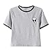 Women Cute Stripe Short Sleeve O Neck Gray Crop Top Tee Tshirt