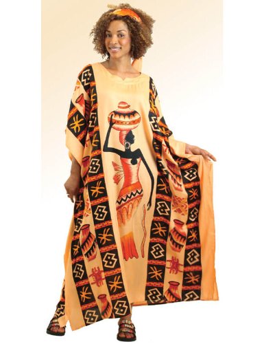 African Woman and Mudprint Designs Caftan Kaftan with Matching Headwrap - Available in Green, Ivory or Peach