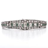 Antique Deco Diamond Emerald Platinum Bracelet
