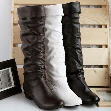 Hhying Large size new arrive Winter Knee high Women Boots Black White Brown flat heels half boots autumn winter shoes woman White 8.5