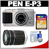 Olympus PEN E-P3 Micro 4/3 Digital Camera & 14-42mm II Lens (Silver) with M.Zuiko 40-150mm ED Zoom Lens + 16GB Card + Cleaning Kit (Refurbished by Olympus)