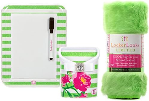 Locker Lookz Dry Erase Board with Marker, Rug &amp; Storage Bin Set - 2015 Limited Edition (Set of 3) (Green Stripe)