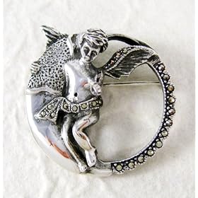 Sterling Silver Marcasite Angel Pin