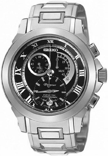 Seiko SNL041P1 - Premier -Kinetic - Chronographe - Acier Inoxydable -Guichet Date - Verre Saphir - Etanchéité 100 mètres de profondeur - Bracelet Acier Inoxydable boucle déployante à bouton poussoir