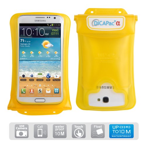 DiCAPac Waterproof Case for HTC One, LG G, Motorola, Nokia Lumia, Samsung Galaxy, Note & Sony Xperia Cell Phones, Smartphones up to 5.7", Yellow
