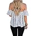 Sunward(TM) Women Off Shoulder Stripe Casual Blouse (Medium, White)