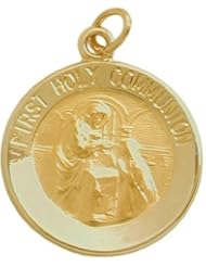 14 Karat Gold High Polish Religious First Holy Communion Medal Medallion with chain