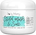 Body Merry Stretch Marks Cream - Daily Moisturizer with Organic Cocoa Butter + Shea + Plant Oils + Vitamins to Prevent, Reduce and Fade Away Old or New Scars - Best for Pregnancy, Men/ Bodybuilders