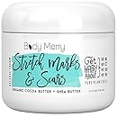Body Merry Stretch Marks Cream - Daily Moisturizer with Organic Cocoa Butter + Shea + Plant Oils + Vitamins to Prevent, Reduce and Fade Away Old or New Scars - Best for Pregnancy, Men/ Bodybuilders