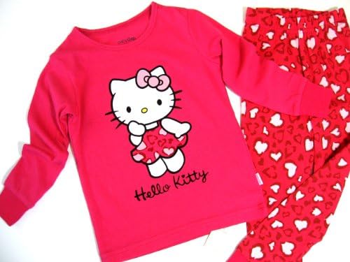 Hello Kitty Girls Pink Hearts Winter Pajamas 2-Piece Set Ages 2 to 7 (2T)