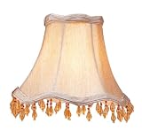 Scallop Silk Bell Chandelier Clip On Lamp Shades - Champagne with Amber Beads - B1484