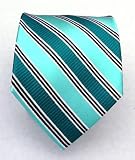 100% Silk Woven Green Teal and Aqua Striped Tie