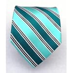 100% Silk Woven Green Teal and Aqua Striped Tie