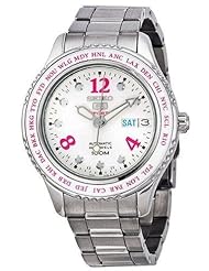 Seiko 5 Silver Dial Stainless Steel World Cities Ladies Watch SRP365