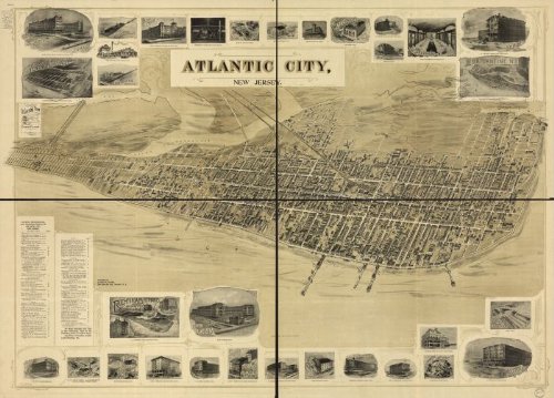 Atlantic City, New Jersey., large historic panoramic map reprint 50x36