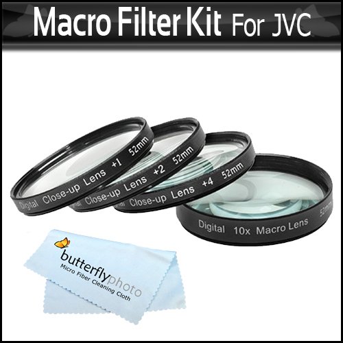 4 piece 37mm close up macro filter set (+1, +2, +4, +10) includes pouch for filters + microfiber cleaning cloth for jvc gz-hd500, gz-hd620, gz-hm300, gz-hm320, gz-hm340, gz-hm550 high definition hdd camcorder