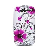 White with Purple Flower Design Soft Silicone Skin Gel Cover Case for HTC T ....