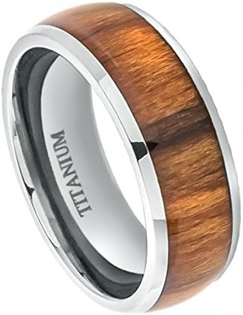 8mm Titanium Wedding Band Ring High Polished Domed with Santos Rosewood Inlay (8)