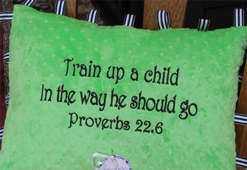 'Train up a Child in the Way He Should Go' Lime Green Taggy Pillow- Lime Green - Black Taggy Pillow