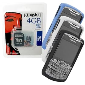 Combo of Blue, White, Black Skin Cover Case and Kingston 4GB microSDHC Class 4 Memory Card with SD Adapter for Blackberry Curve 8300 8310 8320 8330