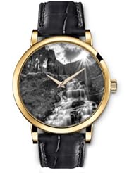 SPRAWL Aanalog Fashion Series Gold Ladies Watches of Genuine Black Leather Strap,Unique Wrist Watch for Women Girls Designed with Mountain Waterfalls in black and white