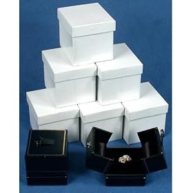 6 Black Leather Ring Gift Box Displays Button Snap Lid